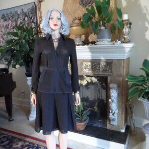 Akris Punto for Bergdorf Goodman Brown Pleated & Belted Skirt Suit Size US 6